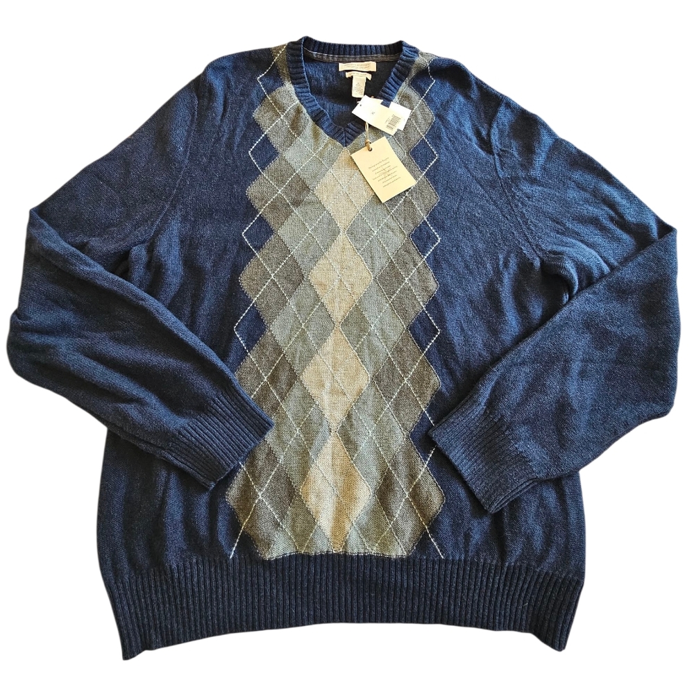 Banana Republic NWT Cotton Angora Cashmere Blend Preppy Poet Argyle Sweater SzXL